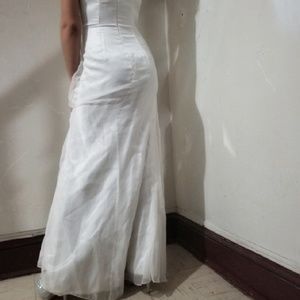 White Strapless Long Prom Dress with Slit